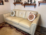 86" Ivory Tufted Leather Sofa Excellent condition