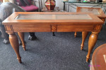 1980`s Klaussner Co. Wooden Console Sofa Table with Rattan Detail and