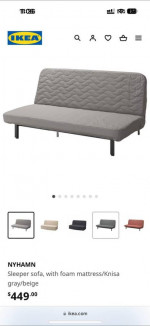 IKEA NYHAMN Sleeper sofa, with foam mattress/Knisa gray/beige Futon  c