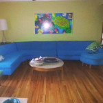 Mid-century Modern Blue Sectional Sofa with Ottoman