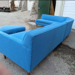 Mid-century Modern Blue Sectional Sofa with Ottoman