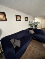 Modern Elegance Navy Sofa with Bonus Cover and Decorative Pillows