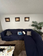 Modern Elegance Navy Sofa with Bonus Cover and Decorative Pillows