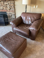 Leather Sofa 92”, Chair 48”W and Ottoman set
