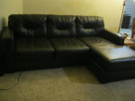 BLACK LEATHER SOFA WITH CHAISE LOUNGE