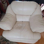 White leather overstuffed living room den leather chair sofa couch