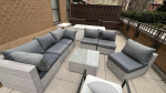 7 Piece Outdoor Sectional Sofa w/ plush grey cushions- great condition