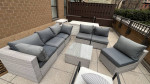 7 Piece Outdoor Sectional Sofa w/ plush grey cushions- great condition
