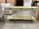 Distressed Moss Sage Green and Antique Brass 60 in Console Sofa Table