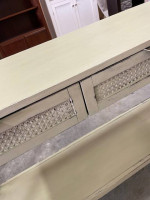 Distressed Moss Sage Green and Antique Brass 60 in Console Sofa Table