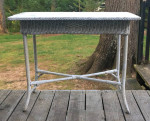 Old White Hand Woven Rolled Wicker Rectangular Sofa Table Wood Top
