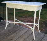 Old White Hand Woven Rolled Wicker Rectangular Sofa Table Wood Top
