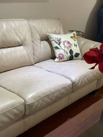 Stunning champagne pink leather sofa sleeper couch-bought recently-38 x 84 x 36.