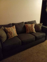 Cozy Gray Upholstered Sofa with Decorative Pillows