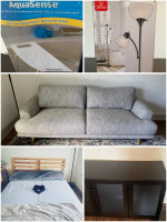 Move out sale- sofa, bed with mattress, lamp, bath stool, shoe storage cabinet