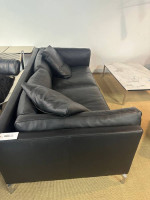 Como Sofa, black, leather steel frame Design within reach. 27¼" H 92⅛"