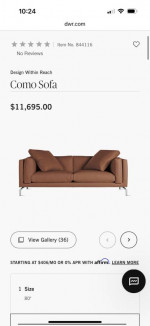 DWR Design Within Reach 80 inch Como sofa In canyon leather