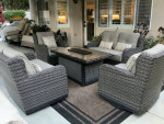 Beautiful Patio Agio 5 PC Fire Pit sofa chat set.