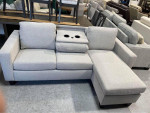 New Chaise Sofa with Drop-Down Table, Light Gray Boucle