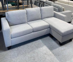 New Chaise Sofa with Drop-Down Table, Light Gray Boucle
