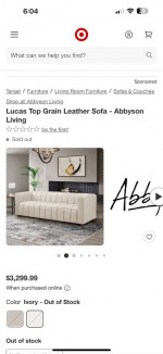 (Free Delivery) Lucas 100% Top Grain Leather Sofa by Abbyson Living!