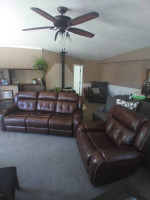 Mahogany Color Faux Leather Reclining Sofa & Recliner