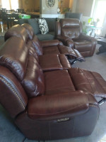 Mahogany Color Faux Leather Reclining Sofa & Recliner