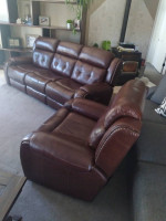 Mahogany Color Faux Leather Reclining Sofa & Recliner