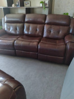 Mahogany Color Faux Leather Reclining Sofa & Recliner