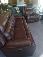 Mahogany Color Faux Leather Reclining Sofa & Recliner