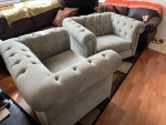 Macy's Kallison Fabric Tufted Sofa and Arm Chairs Velvet Furniture Set