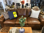 Distressed Italian leather dark brown leather sofa for sale