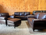 Leather Sofa Couch, Loveseat, and Chair Set with Ottoman