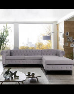 New Large Velvet Sectional Sofa with Chaise Lounge, Modern, Grey