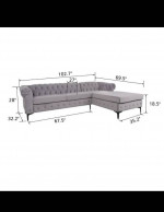 New Large Velvet Sectional Sofa with Chaise Lounge, Modern, Grey