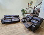 Genuine Leather Power Reclining Sofa And Loveseat Set.