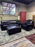 100% Leather Sofa Couch & Chair w/ Ottoman Set (Delivery Available)