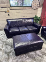 100% Leather Sofa Couch & Chair w/ Ottoman Set (Delivery Available)