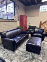 100% Leather Sofa Couch & Chair w/ Ottoman Set (Delivery Available)
