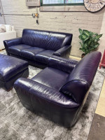 100% Leather Sofa Couch & Chair w/ Ottoman Set (Delivery Available)