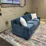 Ethan Allen Sofa Blue Chenille Track Arm Couch (Delivery Available)