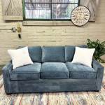 Ethan Allen Sofa Blue Chenille Track Arm Couch (Delivery Available)