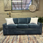 Ethan Allen Sofa Blue Chenille Track Arm Couch (Delivery Available)