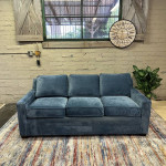 Ethan Allen Sofa Blue Chenille Track Arm Couch (Delivery Available)