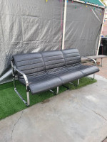 Contemporary Modern Leather and Chrome Sofa