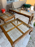 Solid, oak tables. Set of three tables, coffee table sofa table.
