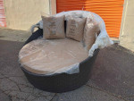 Wicker Rattan Outdoor Patio Retractable Canopy Round Sofa Daybed