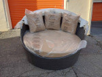 Wicker Rattan Outdoor Patio Retractable Canopy Round Sofa Daybed