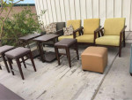 SOFA BED, COFFEE TABLES, CHAIRS, STOOLS