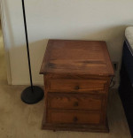 Sofa couch loveseat, solid-oak end cabinet, kitchen things